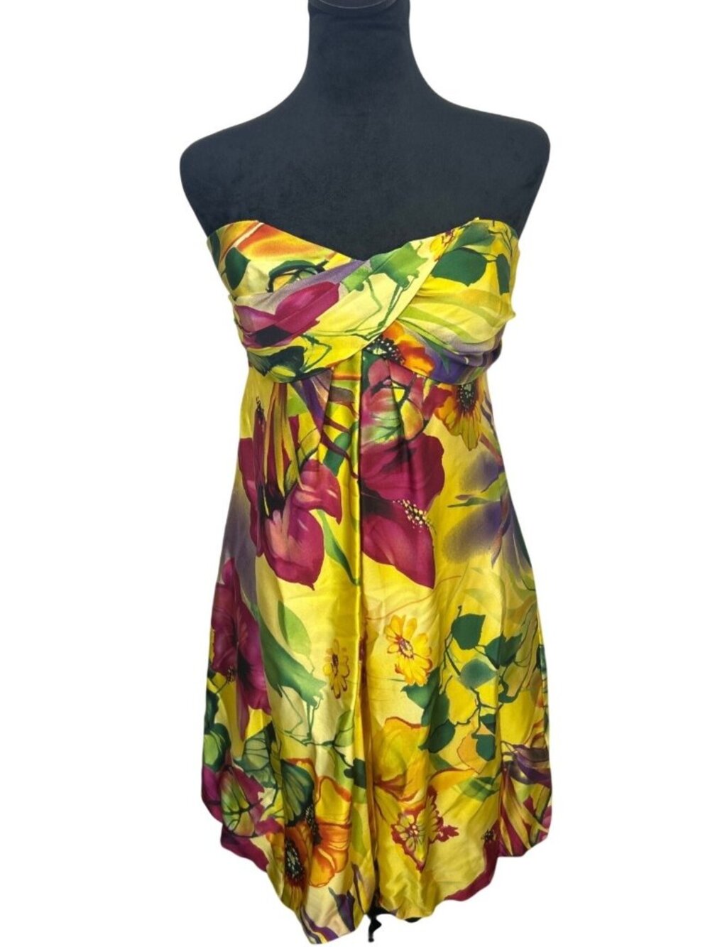 Cache Satin Strapless Mini Dress Women's 6 Floral Tropical Resort Party Dress